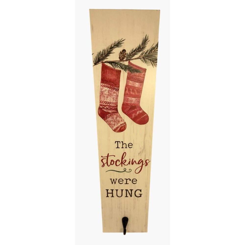 The Stockings Were Hung Wood Sign Hanger Hook Board Christmas P Graham Dunn USA